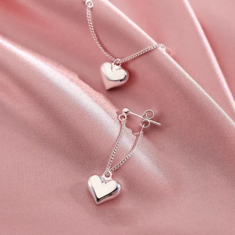 Silver Earrings For Women Heart Chain Earring Jewelry Prevent Allergy Party Accessories Gift Heart Earrings