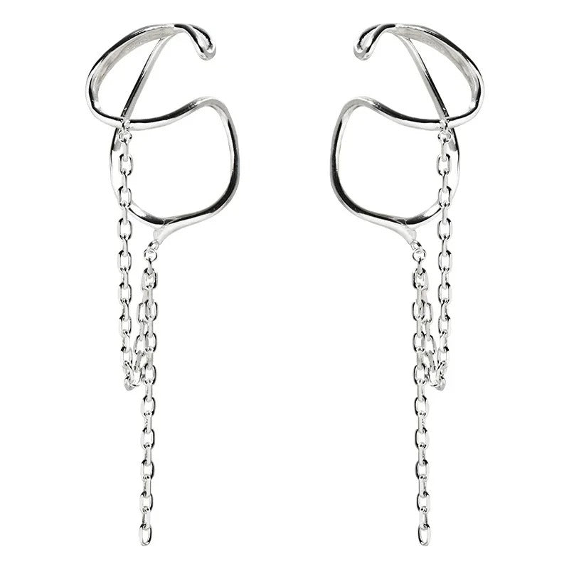 925 sterling silver Ear cuff without piercing For Women Chain Tassel Earring Jewelry Prevent Allergy Party