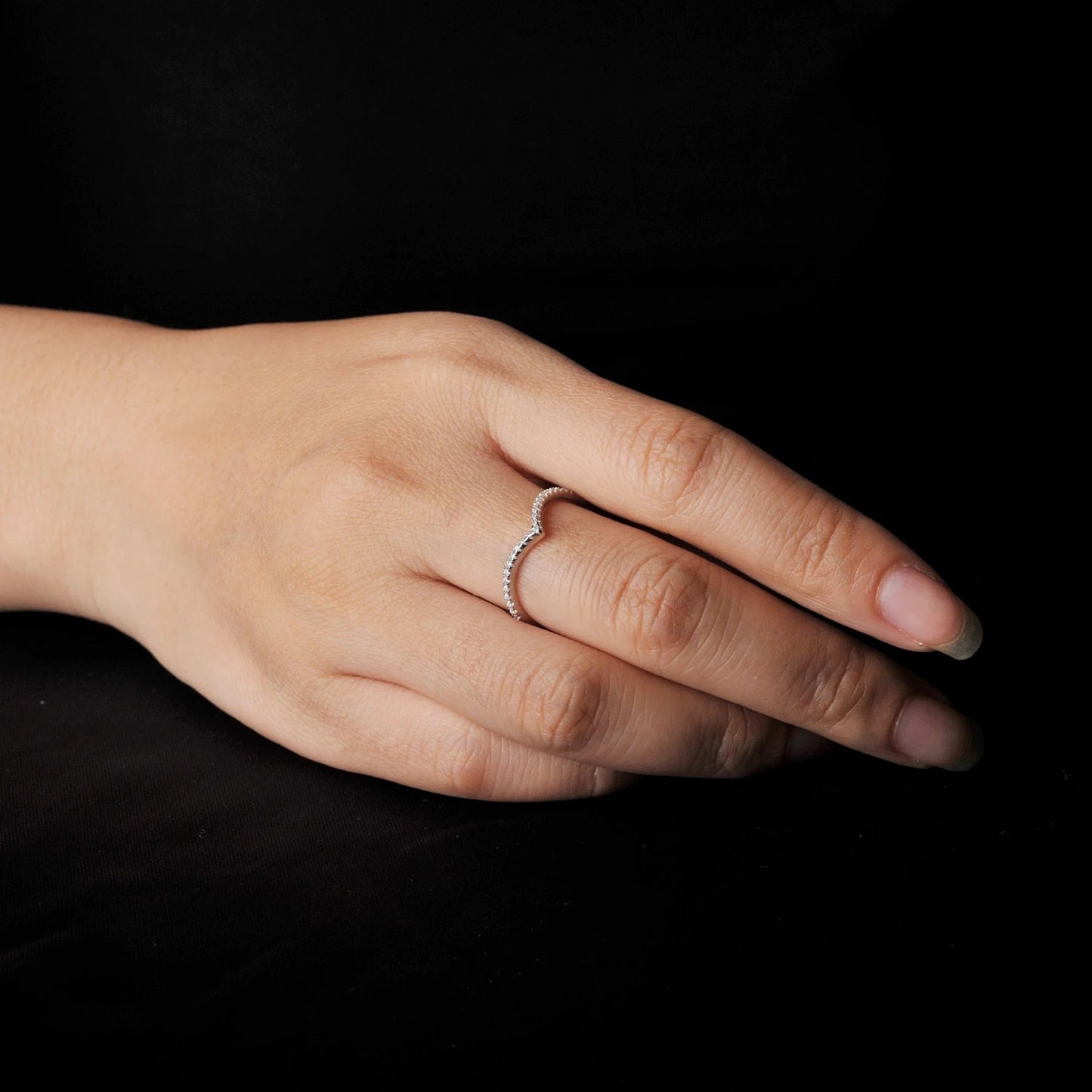 925 Sterling Silver V Shape Stackable Wedding Ring for Woman Diamond Jewelry