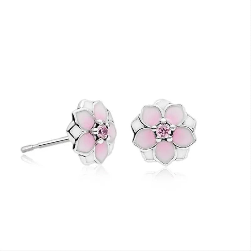 New Magnolia Flower 925 Sterling Silver Stud Earrings Women