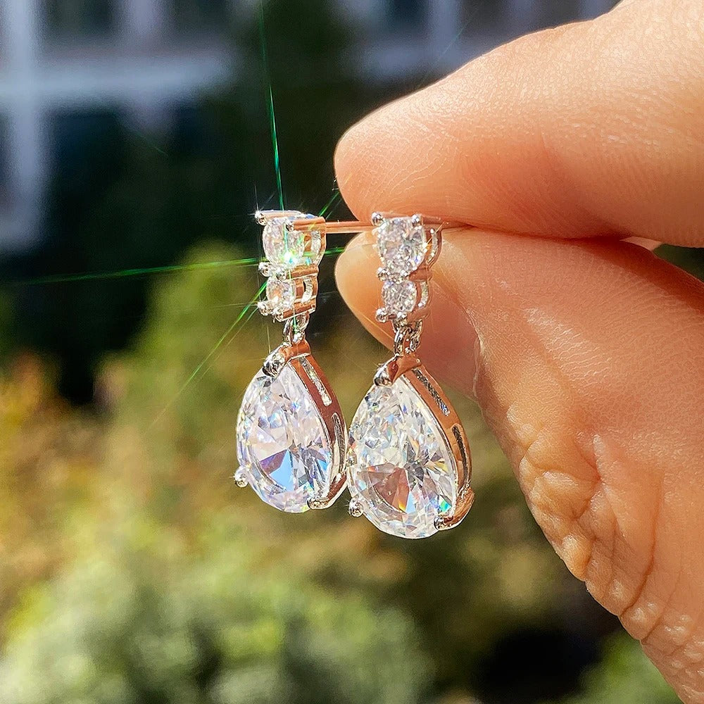 Zirconia Water Drop Charm Women Drop Earring Wedding Band Jewelry White/Purple High Quality Earrings
