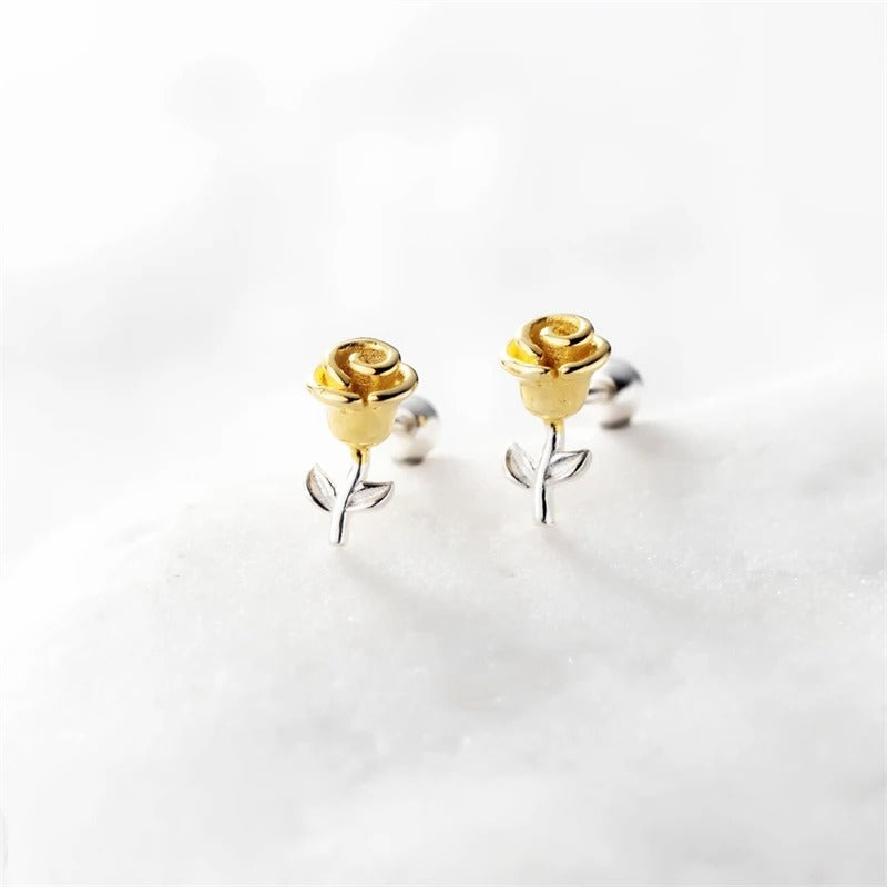 WYEAIIR 925 Sterling Silver Sweet Valentine's Day Gift Romantic Gilded Roses Fine Jewelry Luxury Female Earrings