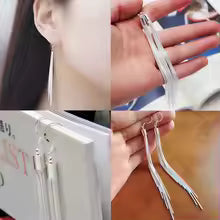 Elegant Jewelry Fashion Women Noble Tassels Silver Plated Long White Hook Dangle Chain Earrings