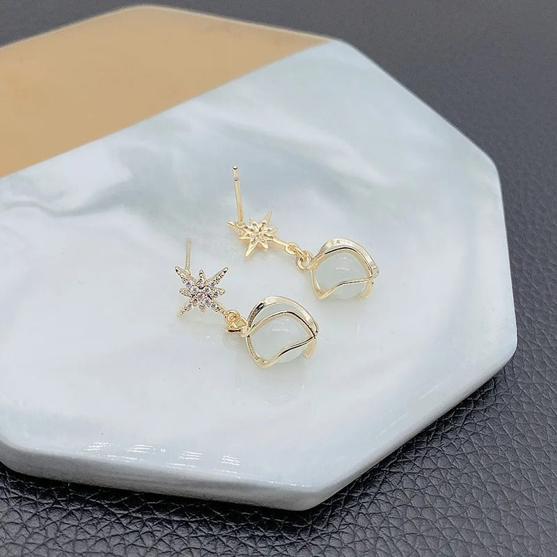 Opal Ball Crystal Star Dangle Earrings for Women Girls Wedding Party Jewelry Gift