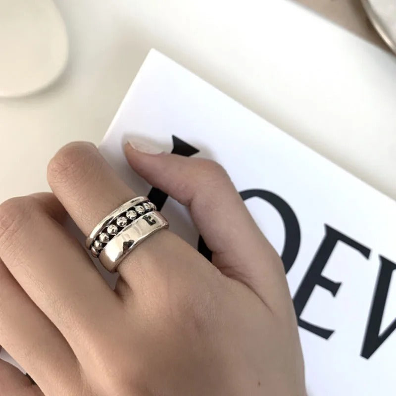 Silver Geometric Multilayer Round Bead Ring Female Fashion Punk Temperament Prevent Allergy Charm Jewelry