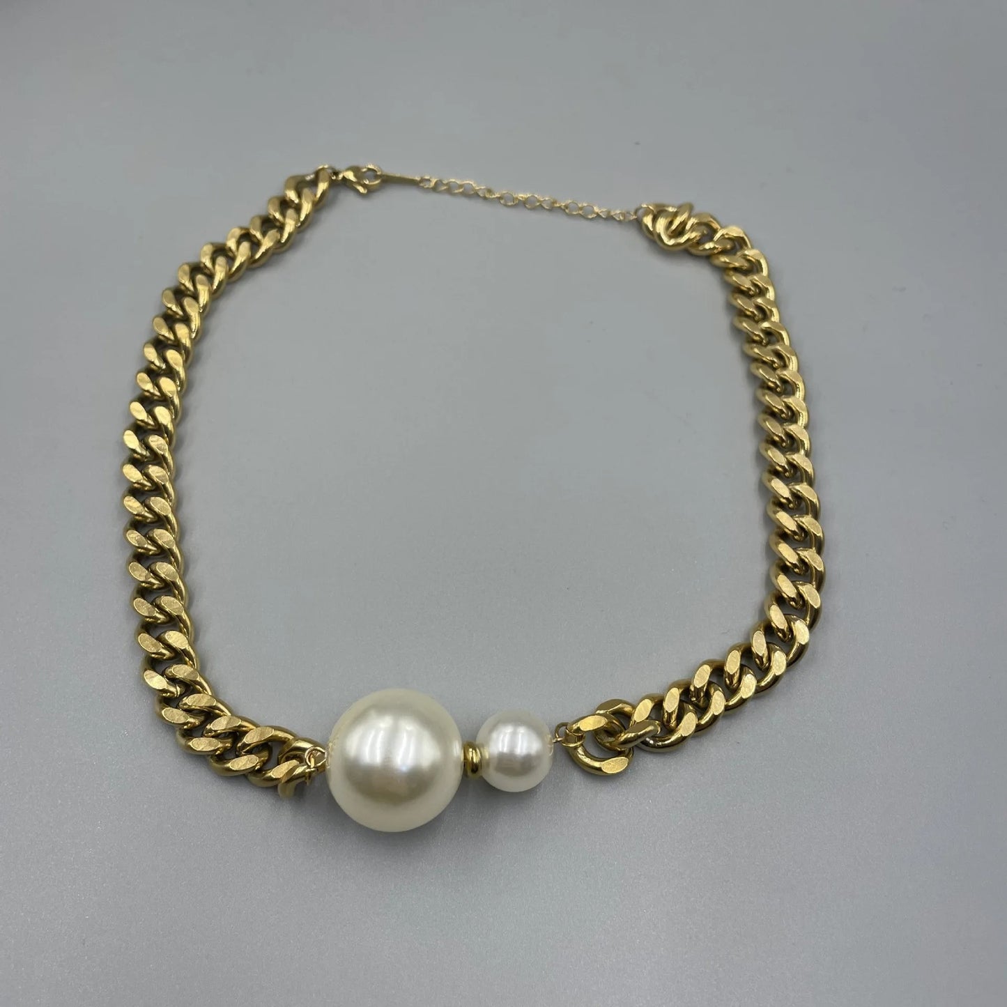 Imitation Pearl Exaggerated Pendant Necklace Retro Thick Chain Choker European American Style Hot-Selling Jewelry Accessory