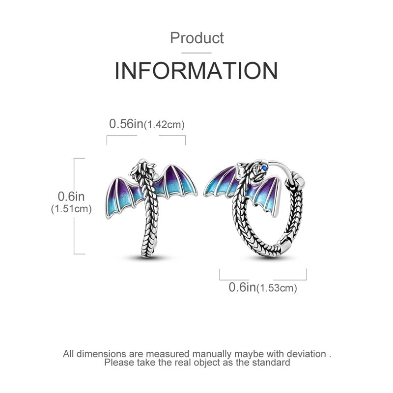 925 Sterling Silver Blue Purple Dragon Hoop Earrings Women Jewelry