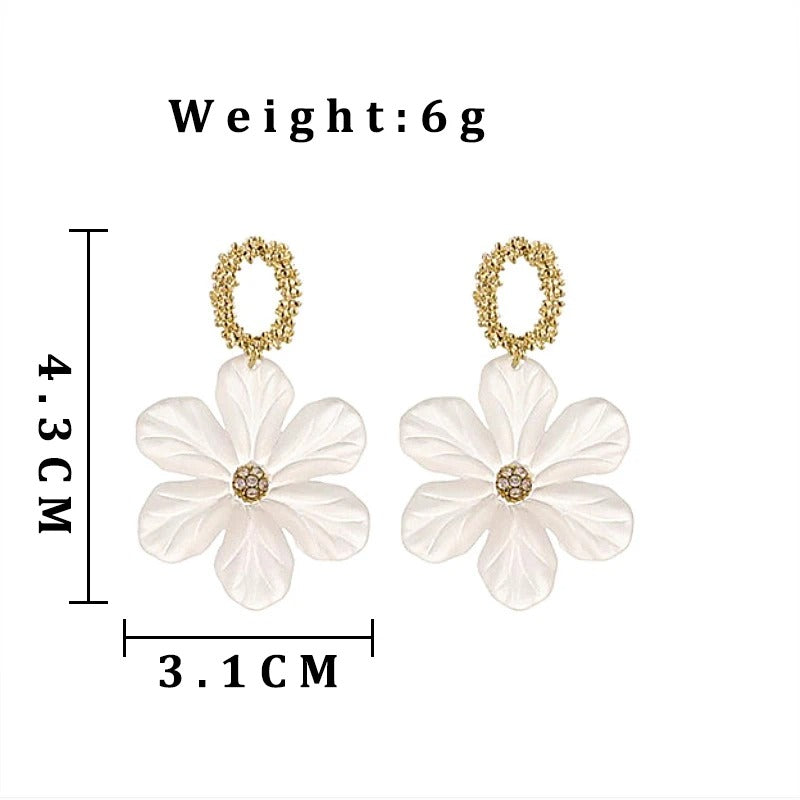 White Flower Dangle Earrings Women Big Floral Drop Jewelry