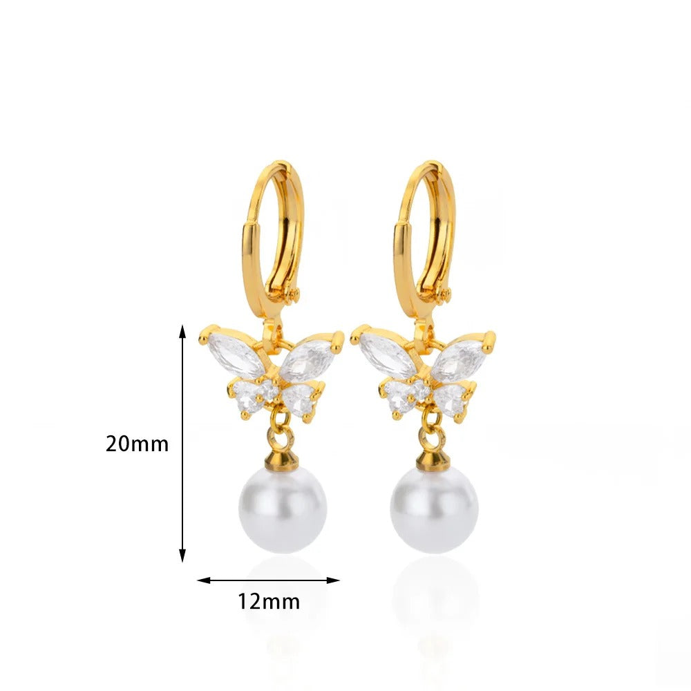2025 Imitation Pearl Butterfly Hoop Earrings Stainless Steel Geometric Wedding Jewelry for Women