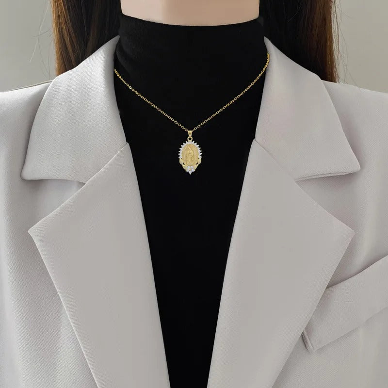 Fashion Exquisite Gorgeous Virgin Mary Necklace Classic Personalized Flower Hundred Stainless Steel Lucky Girl Party Gift