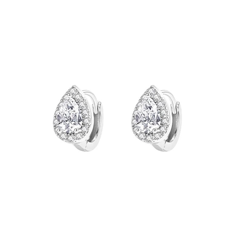 Women’s Silver Shiny Zircon Water Drop Earrings Birthday Jewelry