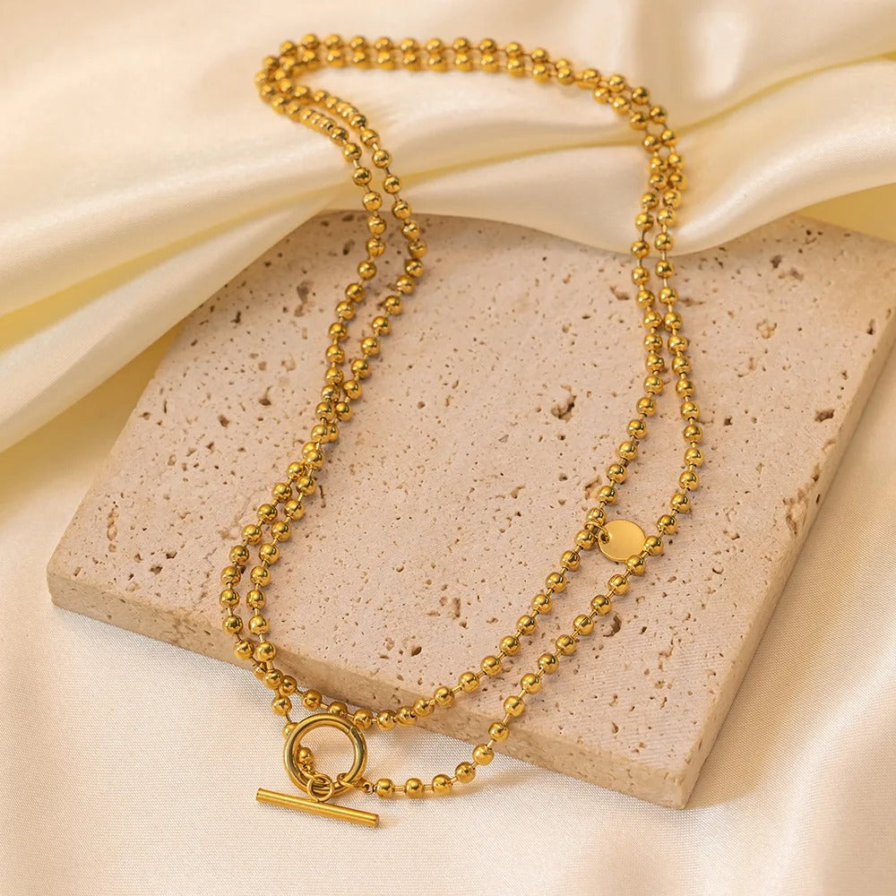 316L Stainless Steel New Design 70cm Long Chain Small Beads OT Buckle Necklace for Women Punk Hip-Hop Jewelry