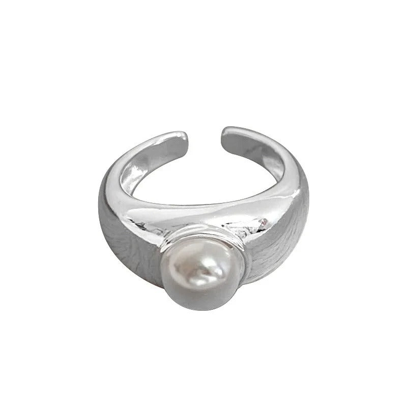 925 Sterling Silver Pearl Adjustable Ring for Women Wedding Engagement Jewelry