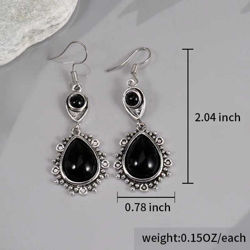 Vintage Black Stone Drop Earring Jewelry Triangle Hollow Ear Jewelry For Women Girls