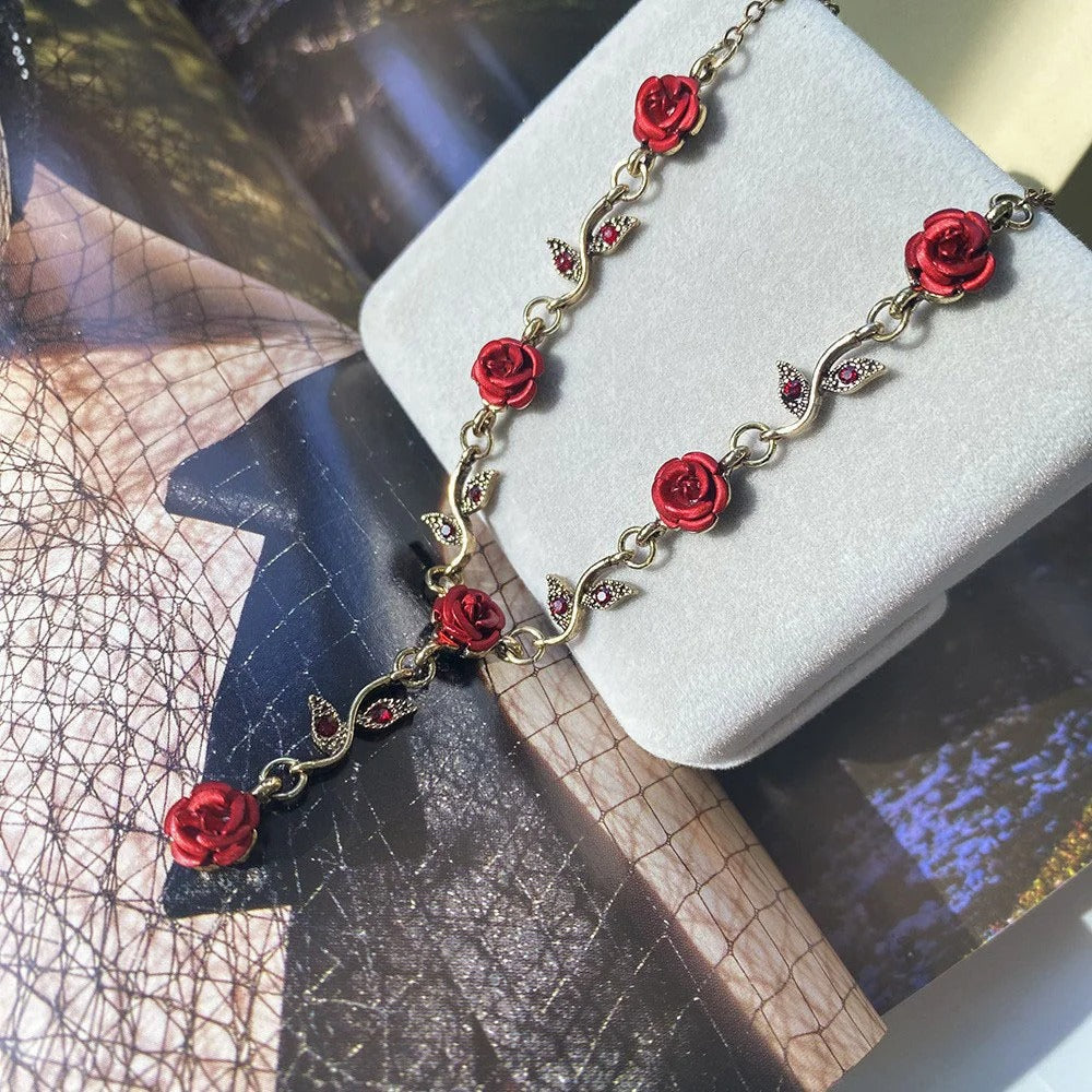 Elegant Bronze Rose Choker Necklace – Y2K Gothic Jewelry