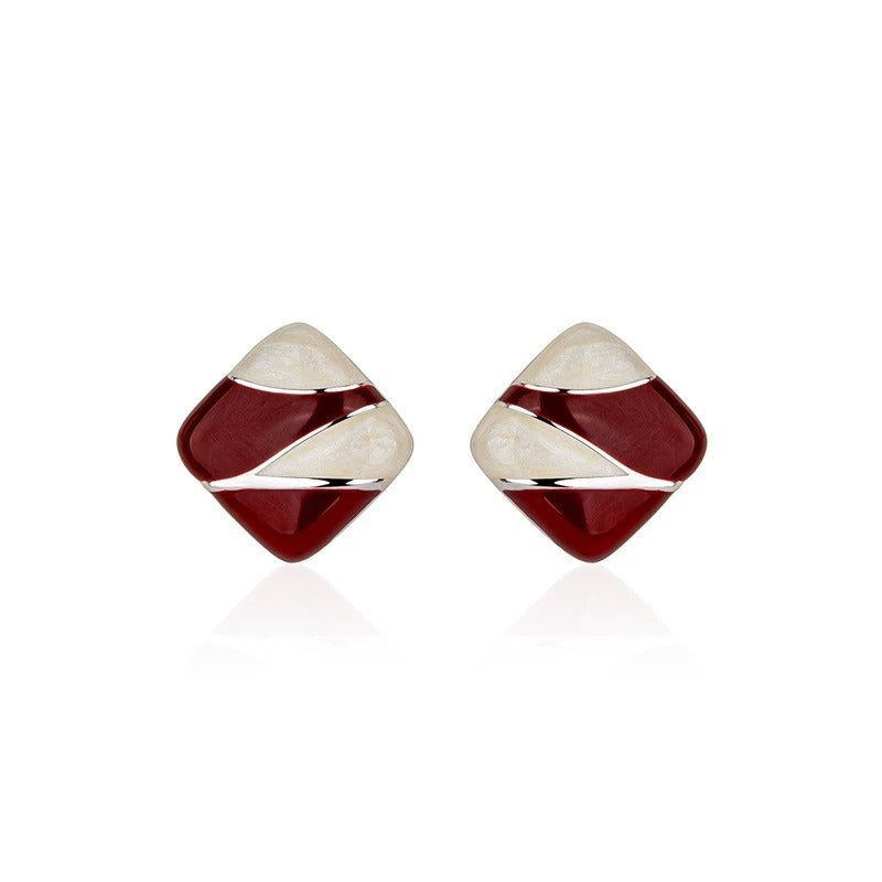 Red Block Square Stud Earrings Korean Style Women’s Party Jewelry