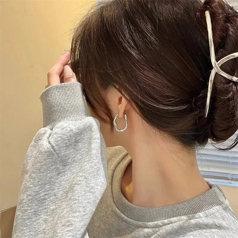 Irregular Geometric Metallic Hoop Earrings – Gold & Silver Color Fashion Jewelry for Women
