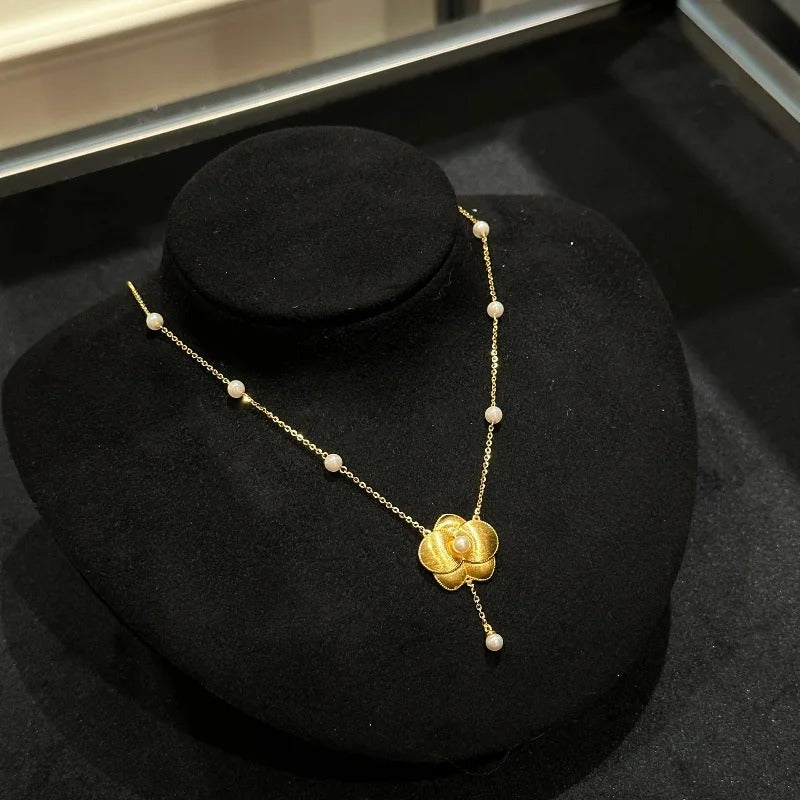 Classic Retro Fashion Brushed Butterfly Orchid Pearl Necklace Tassel Luxury Exquisite Clavicle Chain Wedding Jewelry Gifts