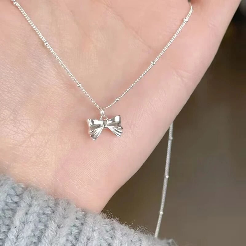Elegant Bow Pendant Necklace for Women Delicate Adjustable Chain Feminine Dainty Accessories Party Daily Jewelry Gift