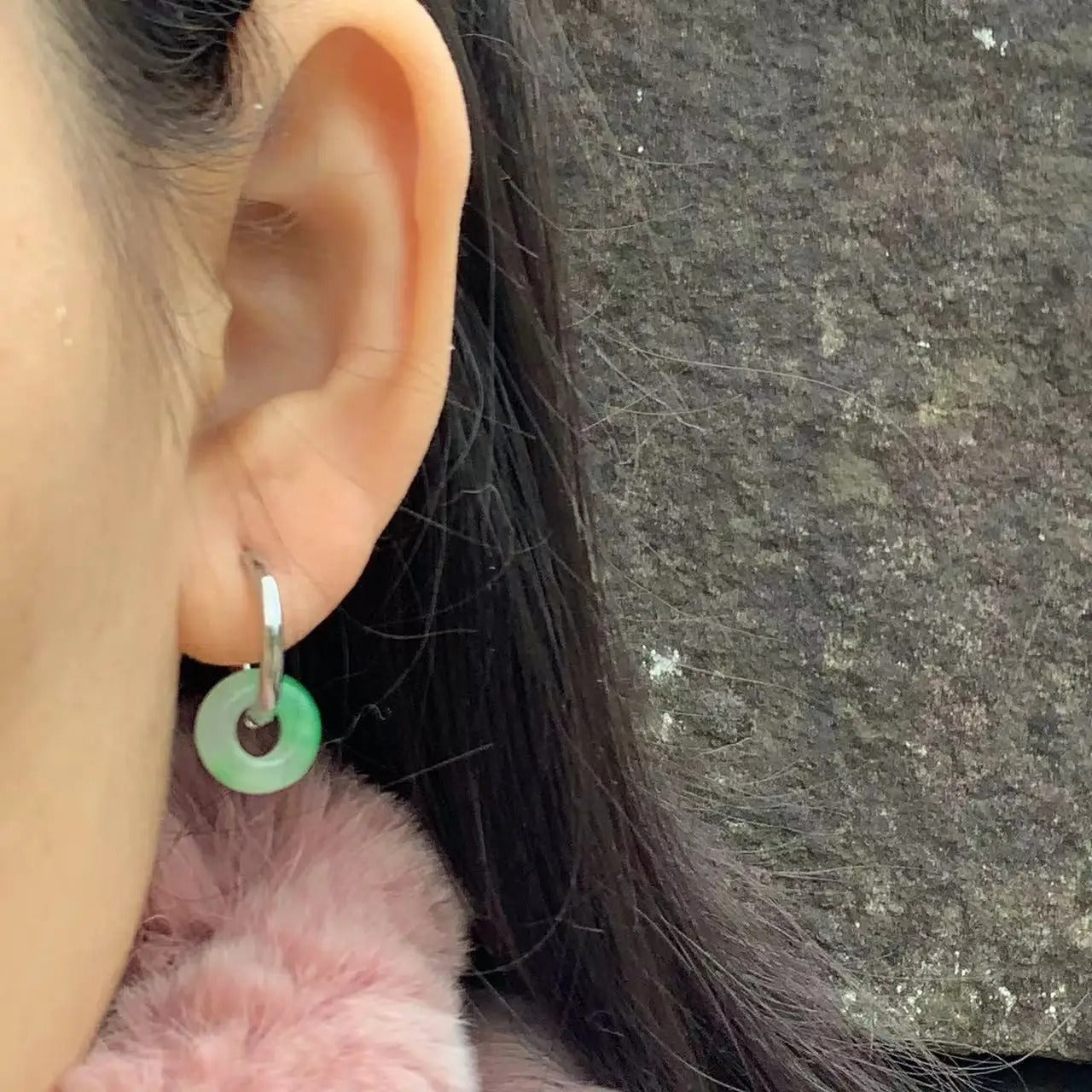 Natural Green Jade Hoop Earrings – Classic Round Gemstone