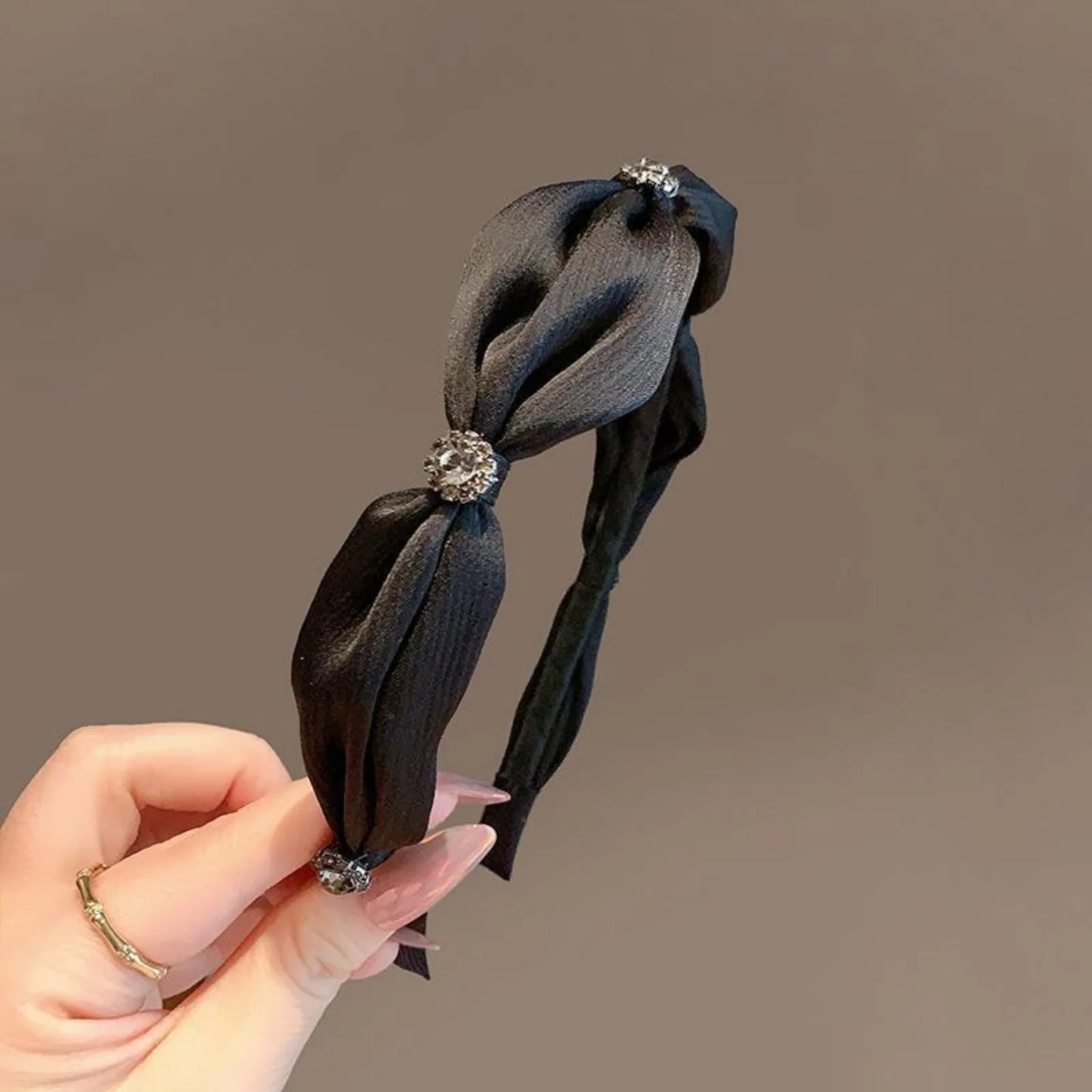 Retro Korean Satin Rhinestone Hairband for Women