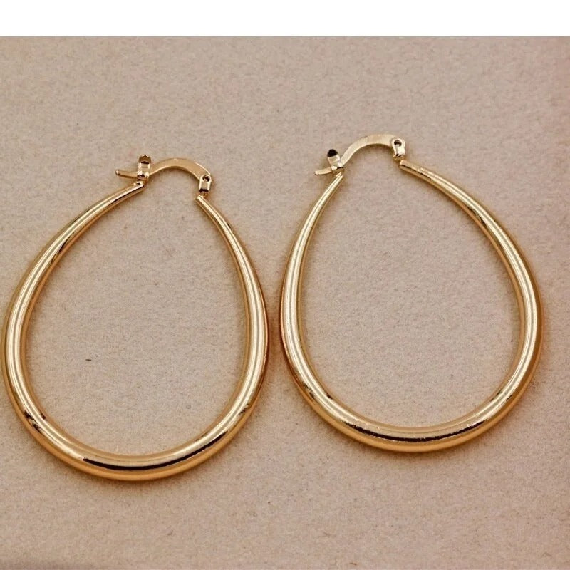 Shiny Gold and Sliver Color Plain Hoop Earrings for Women Engagement Wedding Jewelry Gift