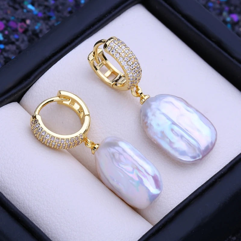 FENASY Natural Freshwater Big Baroque Pearl Drop Earrings For Women 925 Sterling Silver Fashion Wedding Jewelry Birthday Gift