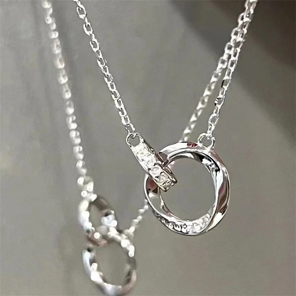 Silver Color Möbius Strip Pendant Necklace Irregular Ring Necklace For Women INS Fashion Jewelry Accessories