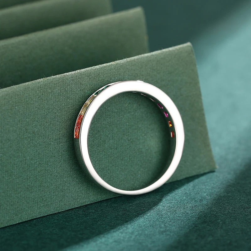 Bright Square Colorful Zirconia Thin Ring Fashion Finger Band Jewelry for Daily Life Versatile Stylish Accessories Gift