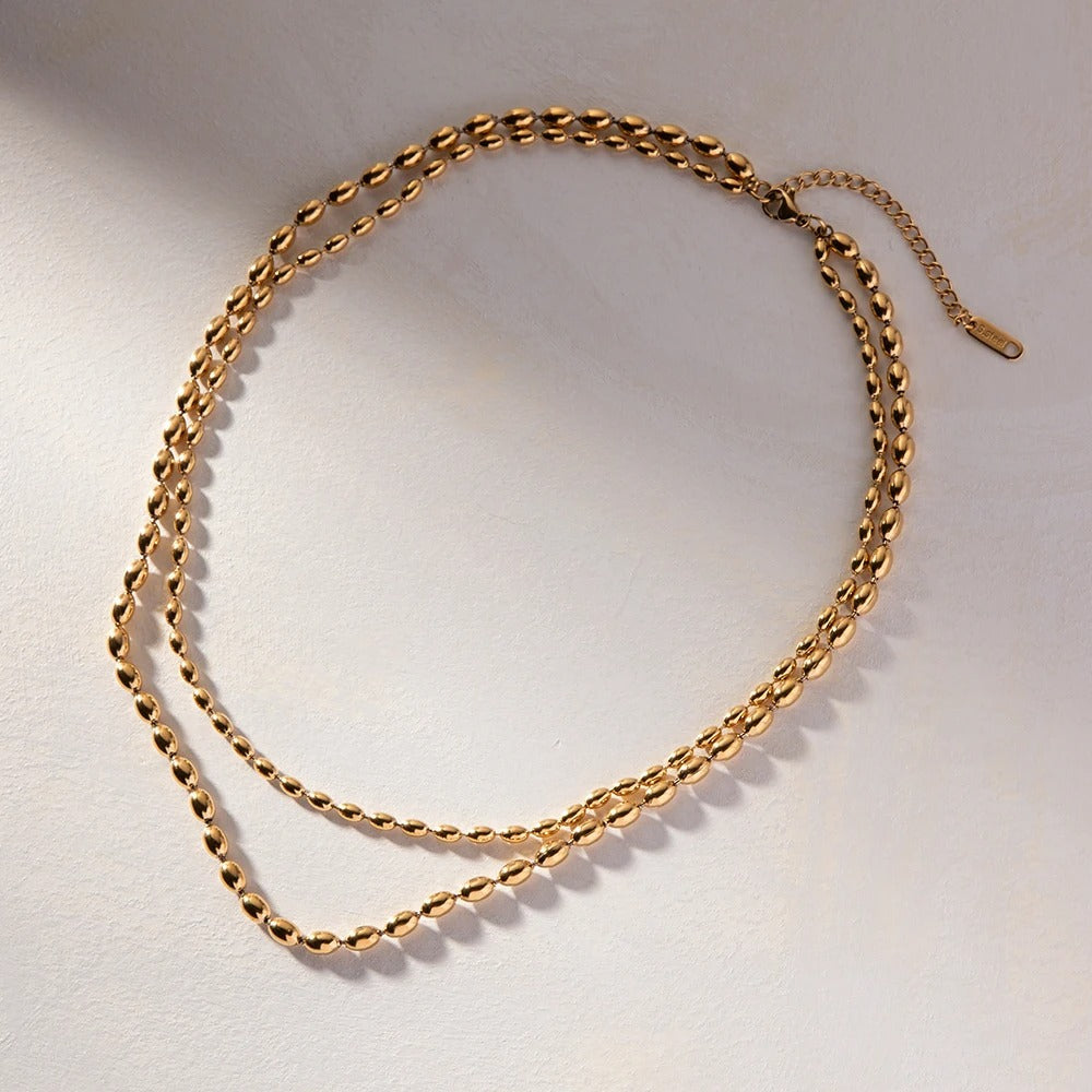 Stainless Steel Layered Bead Necklace Gold Geometric Jewelry for Women