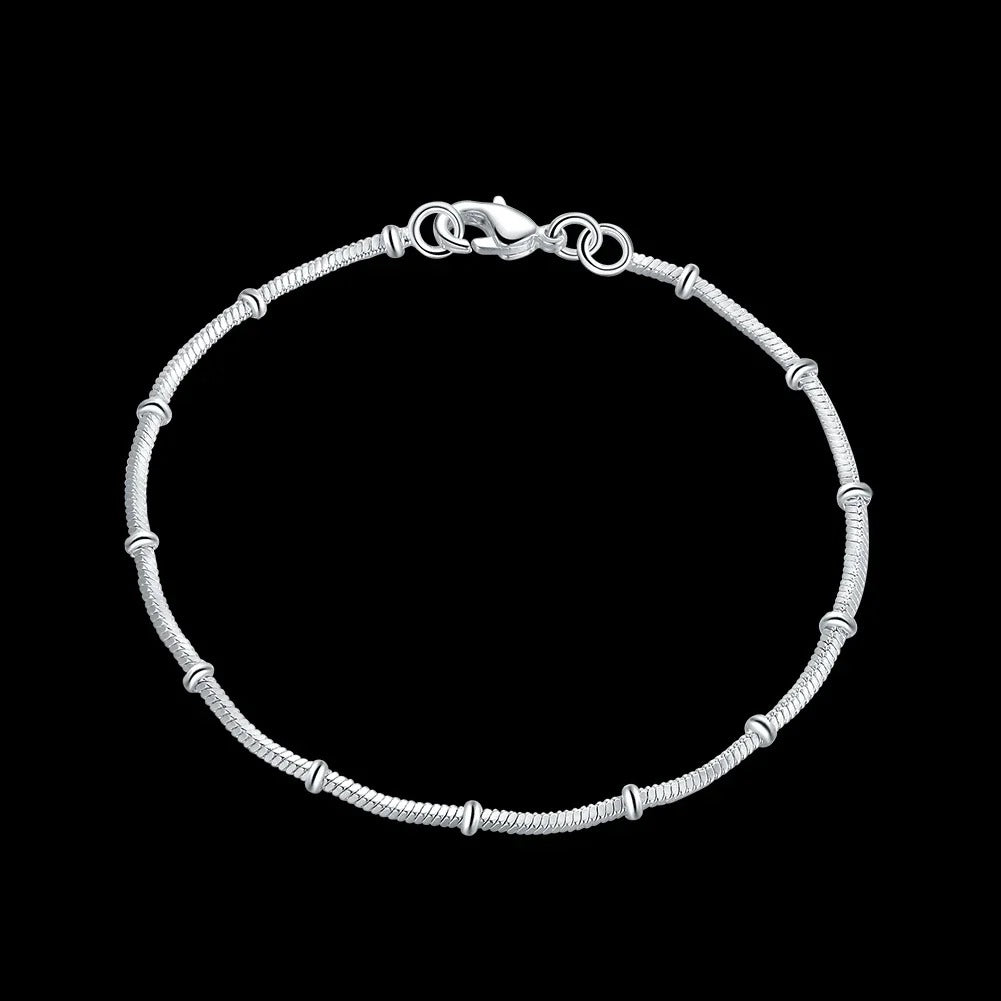 Silver Snake Chain Bracelet Women’s Fine Bead Jewelry