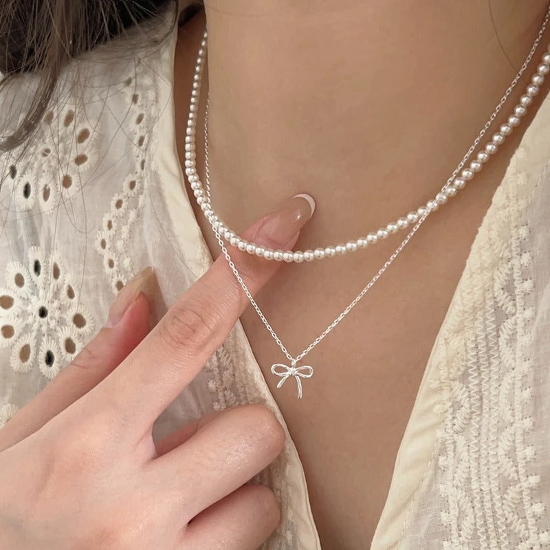 925 Sterling Silver Cute Bowknot Pendant Necklace For Women Girl Charm Chain Fashion Jewelry Accessories