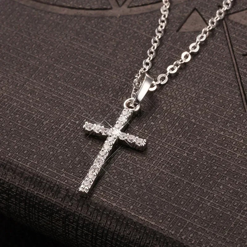 Fashion Silver Color Girls Hammer Pattern Necklace Simple Individuality Cross Shaped Pendant Women's Gift Boutique Jewelry