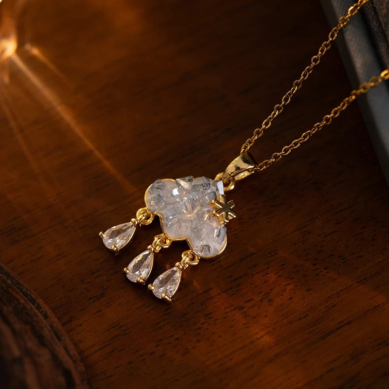 316L Stainless Steel Cloud Raindrop Tassels Necklace For Women Fashion Design Elegant Beauty Jewelry Gifts