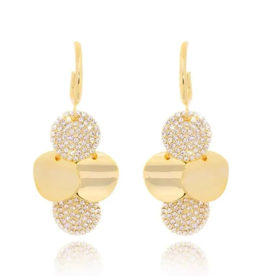 Stainless Steel Round Dangle Earrings Women Crystal Jewelry