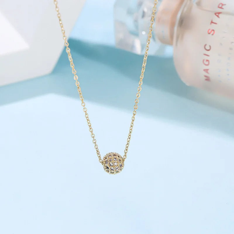 Luxury Shiny Full Zircon Lucky Bead Pendant Necklace for Women Temperament Stainless Steel Korea Chokers Jewelry Gift Colorfast