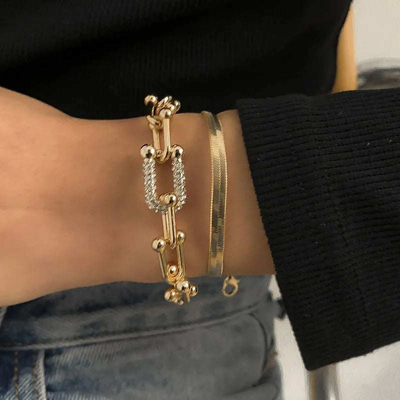 Extendable Gold Snake Chain Bracelet Hoop Link for Women