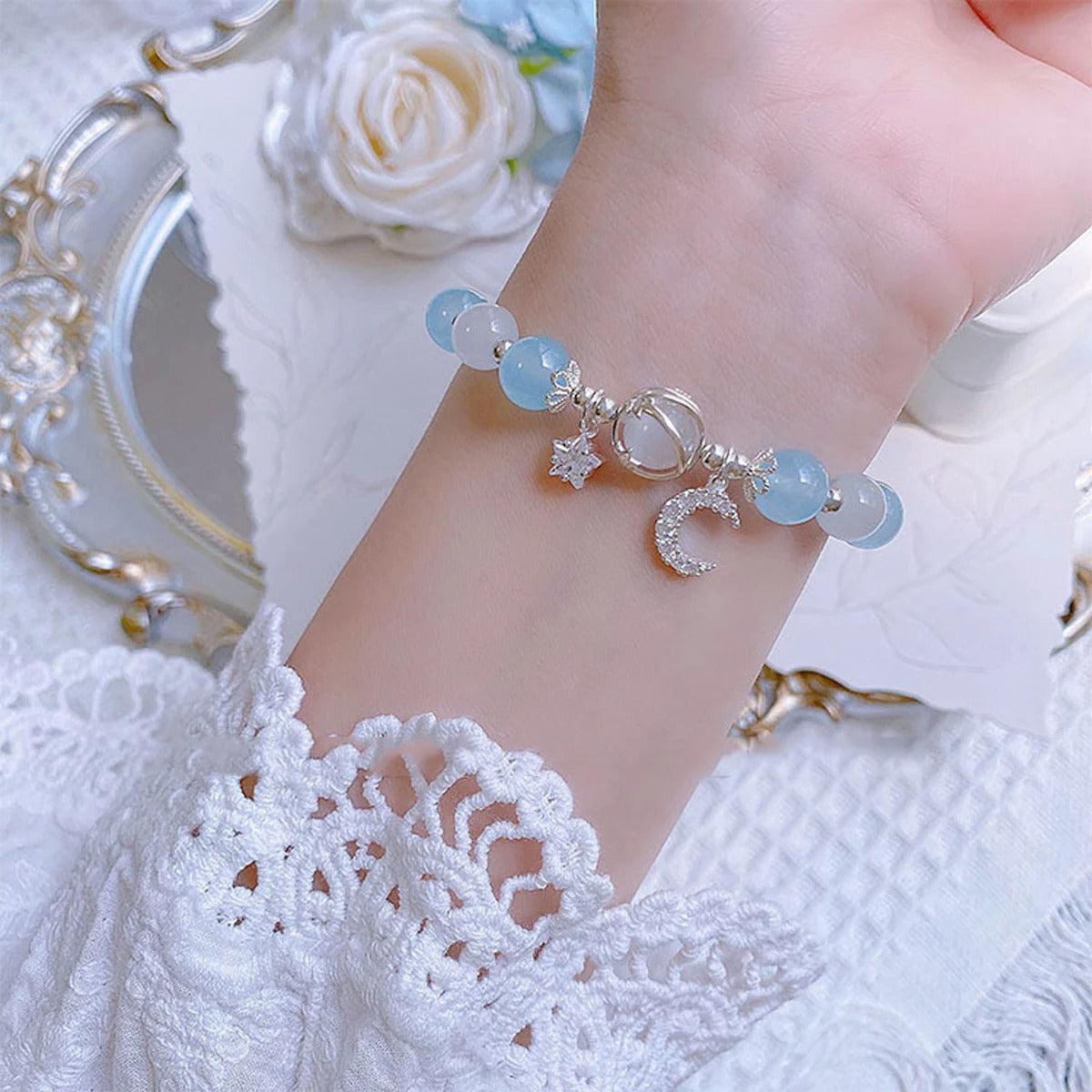 1 Starry Cat's Eye Stone Bracelet For Female Instagram In A Niche Design, New Grey Moonlight Star Moon Crystal Bracelet