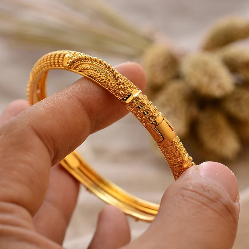 Luxury Wedding Gold Color Bangles for Women Girls Bridal Muslim Arabic Bridal Dress Bride Accessory Jewelry