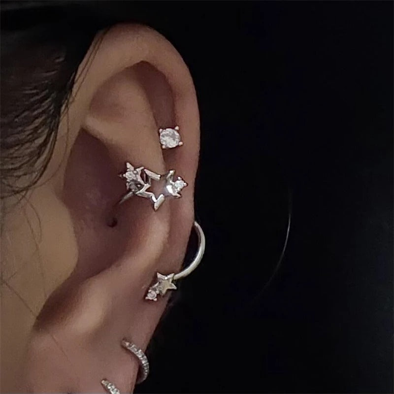 1PCS Star Surround Planet Spiral 316L Stainless Steel Ear Bone Nail for Women New Fashion Silver Color Earrings Accessories