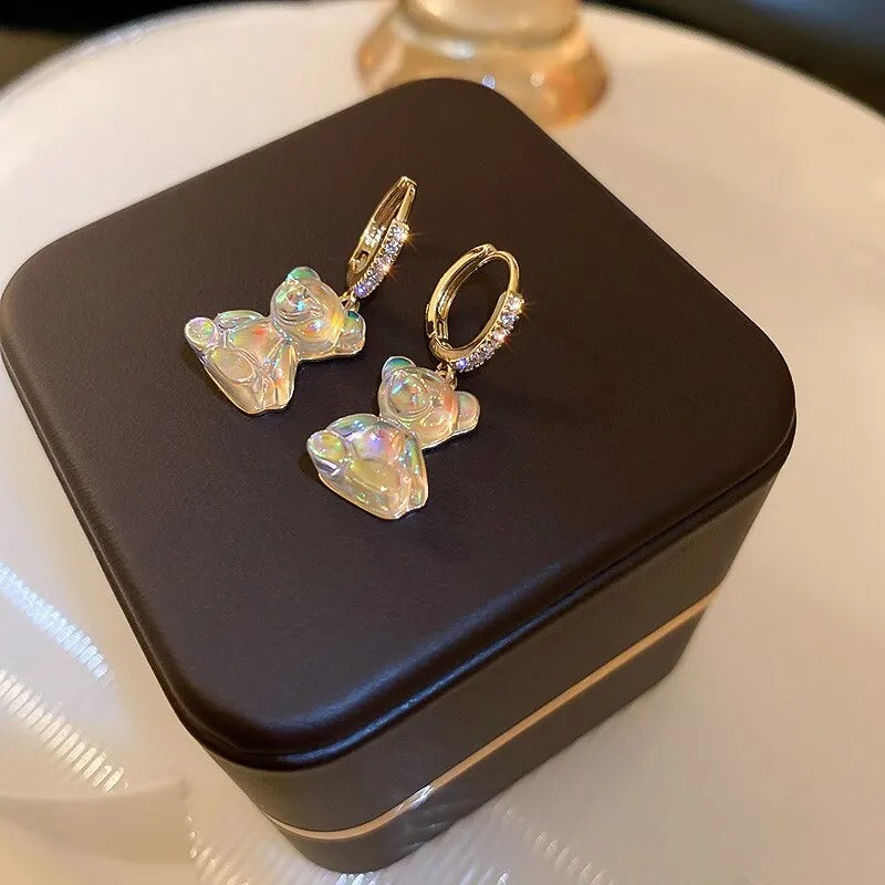 Women Bear Drop Earrings Shiny Zircon Party Wedding Jewelry Gift