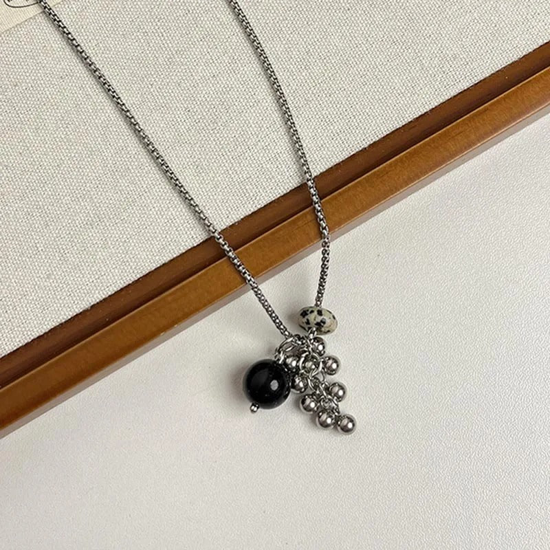Spotted Tiger Eye Stone Grape String Ball Design Pendant Long Versatile Clavicle Chain Necklace for Women Exquisite Accessories