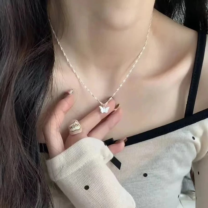 925 Sterling Silver Butterfly Necklace Simple Style Charm Animal Shape Pendant Choker Birthday Party Gift Women's Fine Jewelry