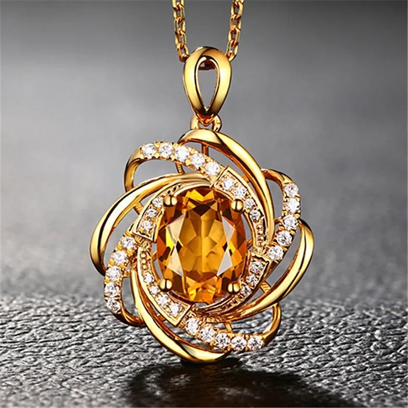 Real 2 Carats Pendant Women Luxury Yellow Gemstone Gold Necklace Crystal Jewelry Pendant Women Accessories