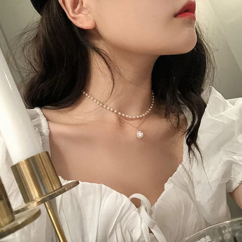 2025 New Women's Pearl Necklace K-pop Gold Color Beads Pendant Necklaces Goth Double Layer Chain Choker for Women Fashion Jewelry