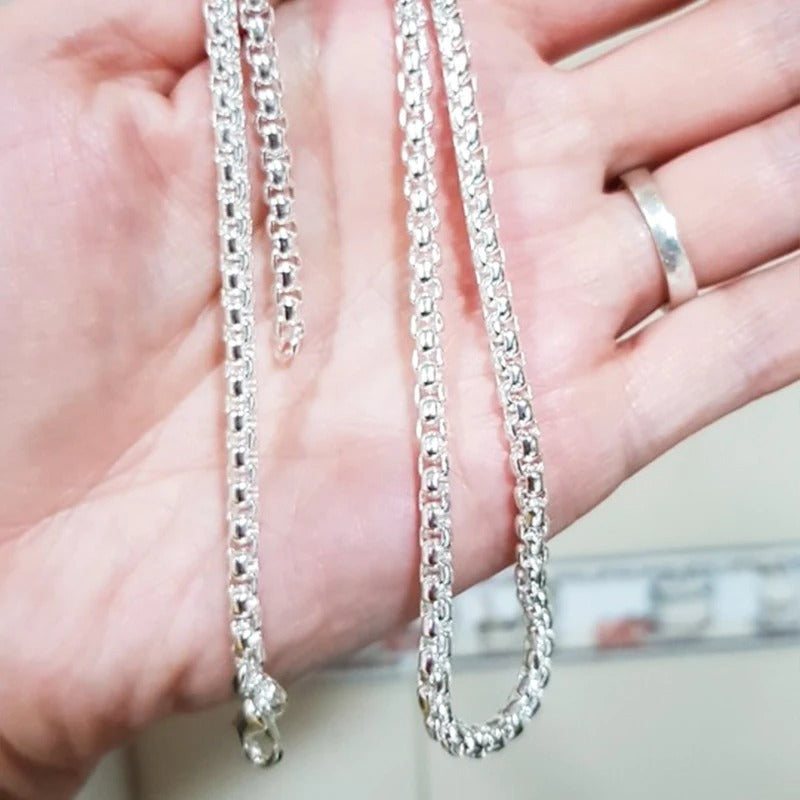 Sterling Silver Round Box Chain Necklace Women’s Fashion Jewelry