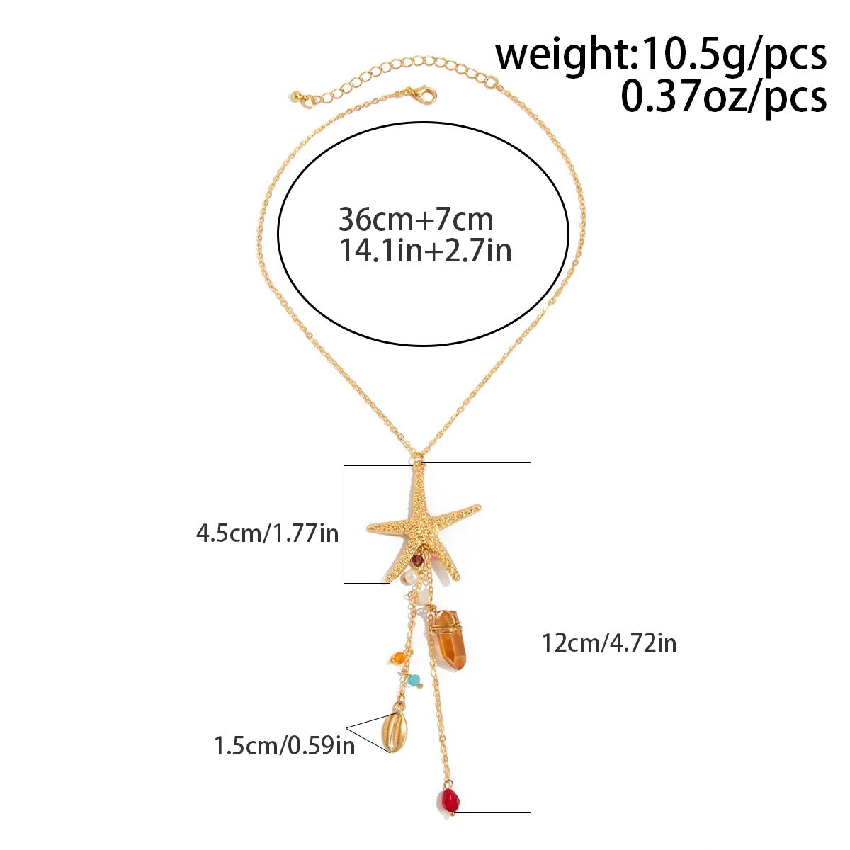 Ingemark Bohemia Starfish Scallop Crystal Long Tassel Pendant Necklace For Women Summer Beach Vacation Charm Jewelry Accessories