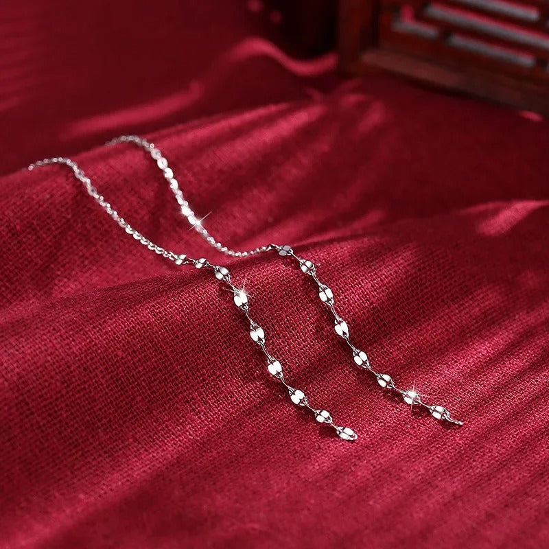 Real 925 Sterling Silver Long Chain Tassel Twisted Drop Earrings for Fashion Women Fine Jewelry Minimalist Accessories