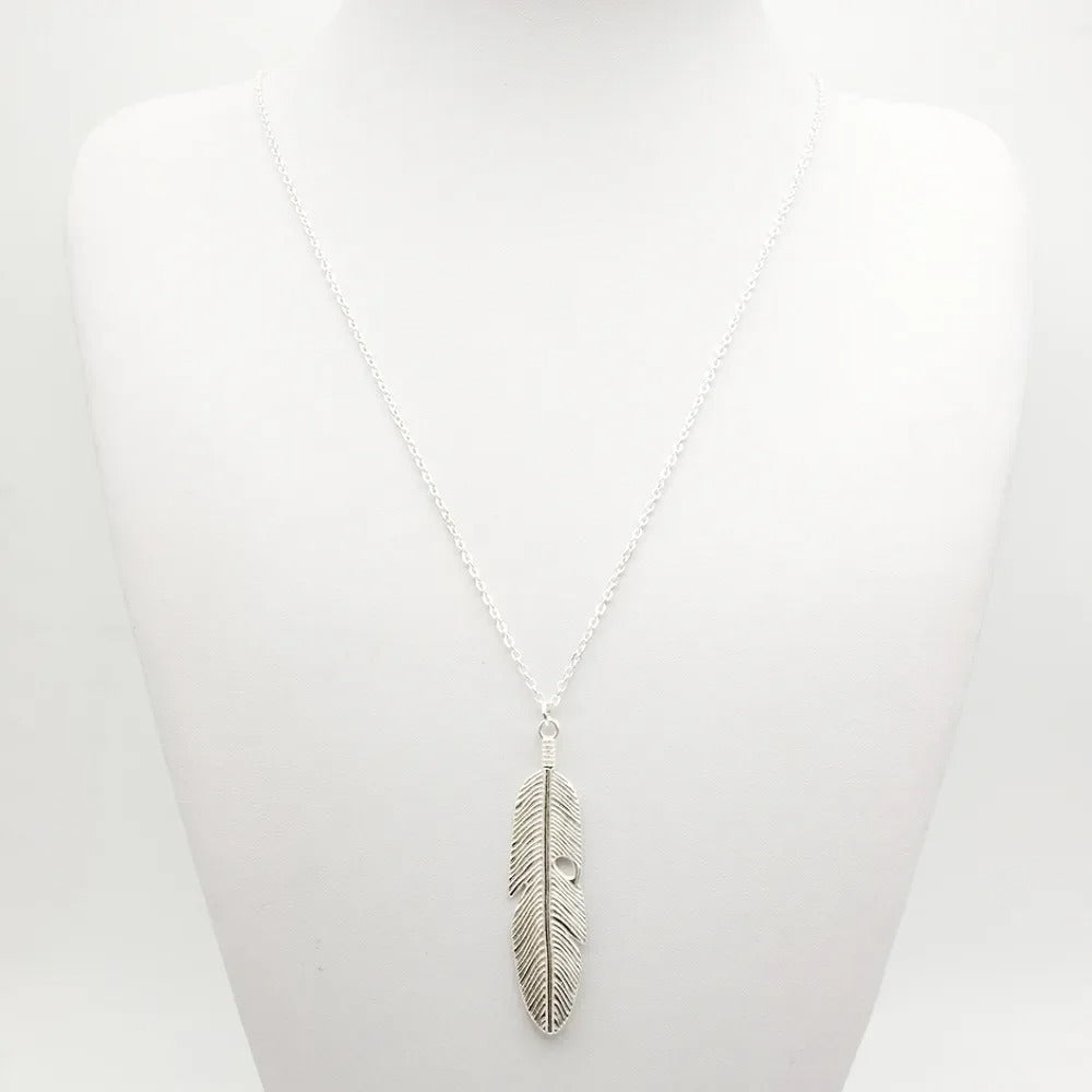 Fashion Simple Gold Color Meter Feather Pendant Necklace for Women Leaf Shaped Female Long Sweater Chain Girls Jewelry Gifts