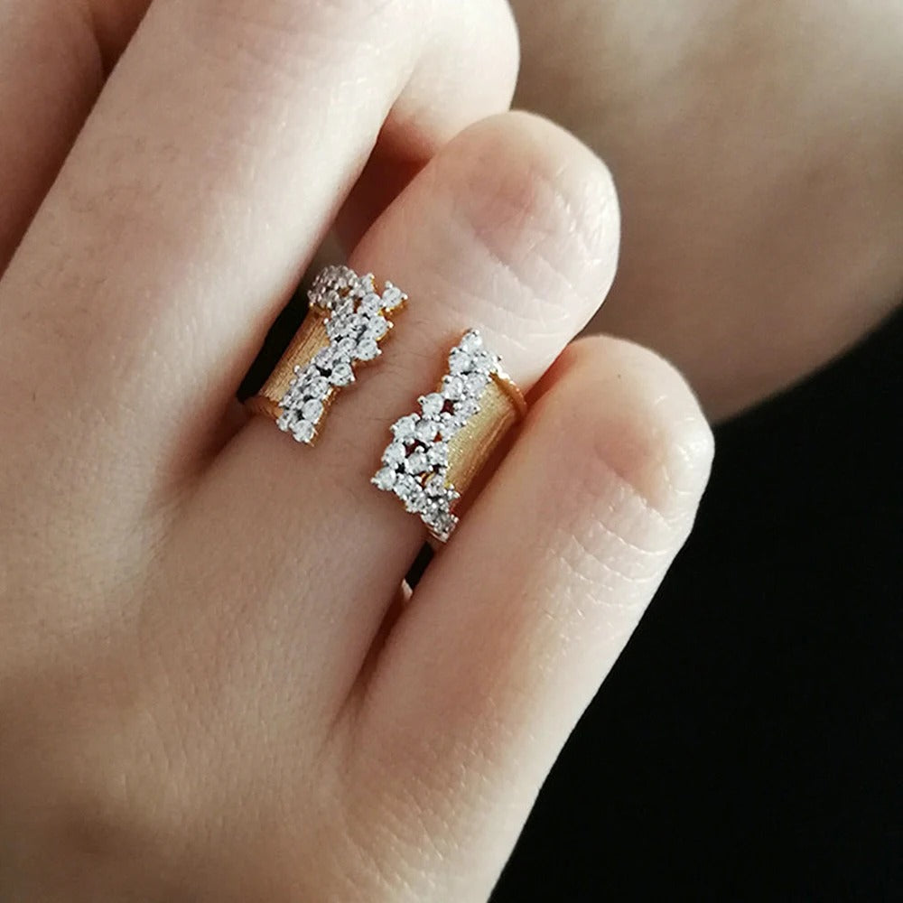 Trendy Luxury Gold Color Cubic Zirconia Ring for Women Modern Wide Band Finger Ring OL Style Female Jewelry